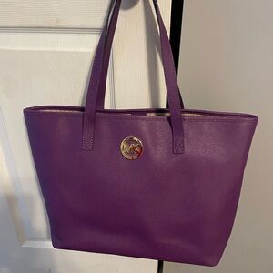 Michael Kors Purple Leather Tote with Gold Accents